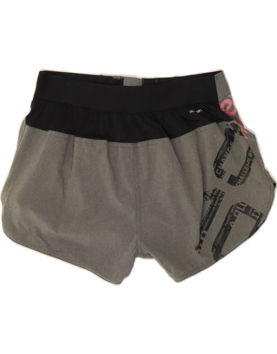 REEBOK Womens Graphic Sport Shorts UK 14 Medium  Grey Colourblock Vintage Reebok and Second-Hand Reebok from Messina Hembry 