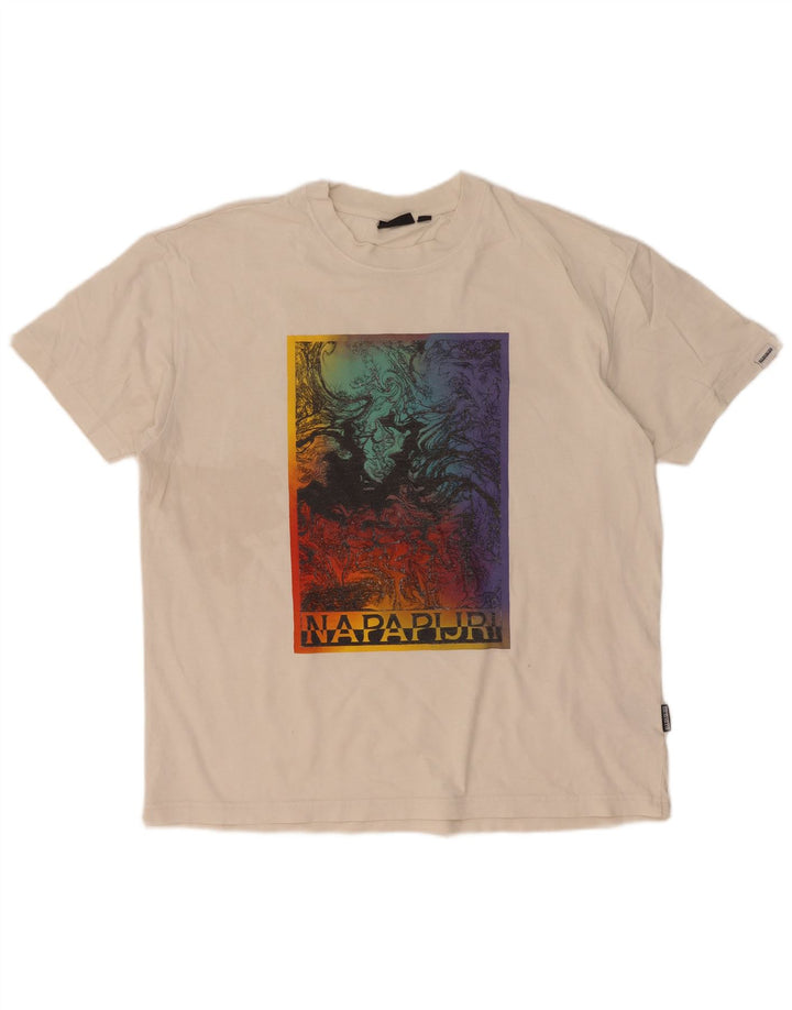 Męski T-shirt z grafiką Napapijri, średni biały