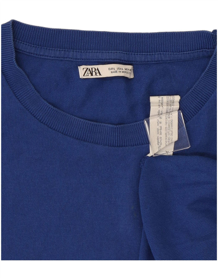 Męski T-shirt Zara, duży, niebieski, bawełniany