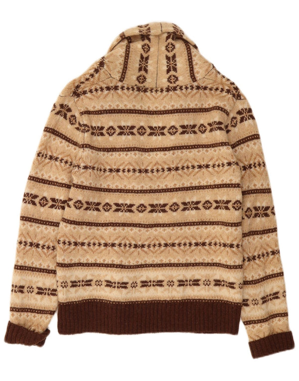 Susan Bristol Womens Cardigan Sweater UK 10 Small Beige Fair Isle Wool