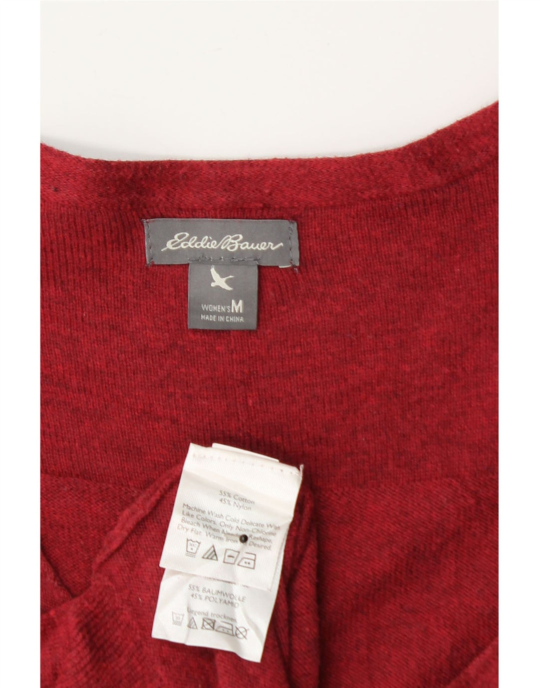 EDDIE BAUER Womens V-Neck Jumper Sweater UK 14 Medium Red Cotton Vintage Eddie Bauer and Second-Hand Eddie Bauer from Messina Hembry 