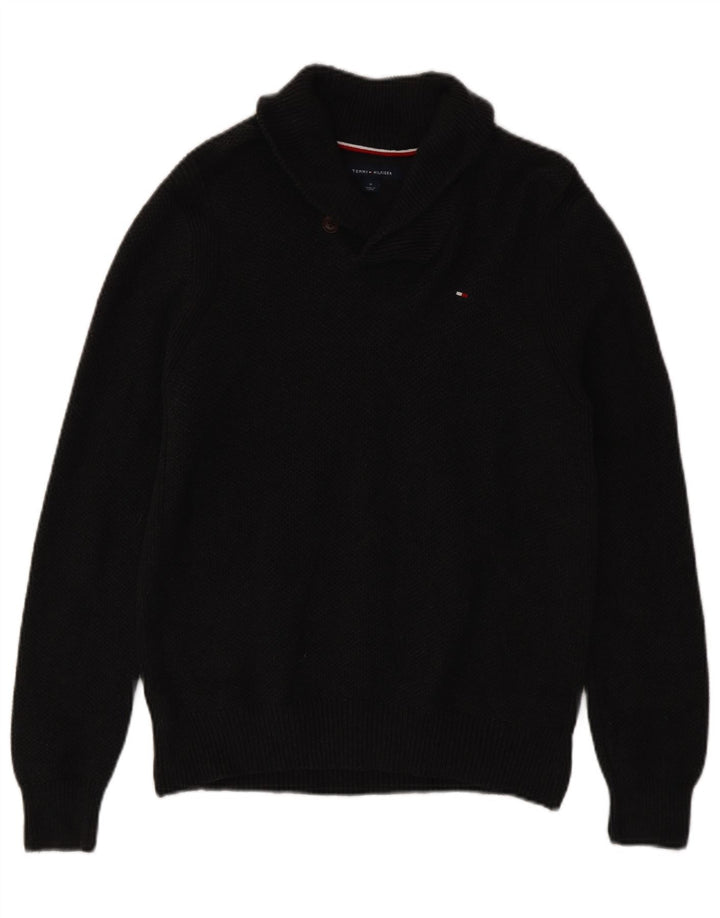 Męski sweter Tommy Hilfiger z szalowym dekoltem, średnioszary, bawełniany