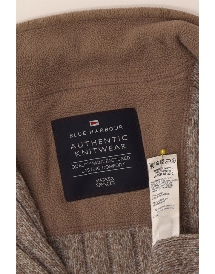 Marks & Spencer Męski sweter rozpinany, duży, brązowy, wełniany w cętki