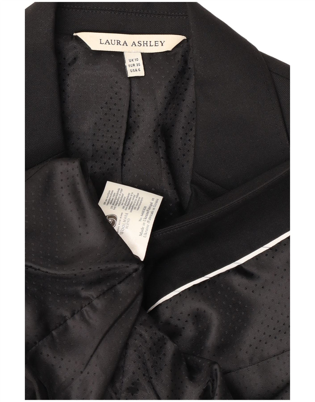 Damska marynarka zapinana na 1 guzik Laura Ashley UK 10 Mała czarna wełna