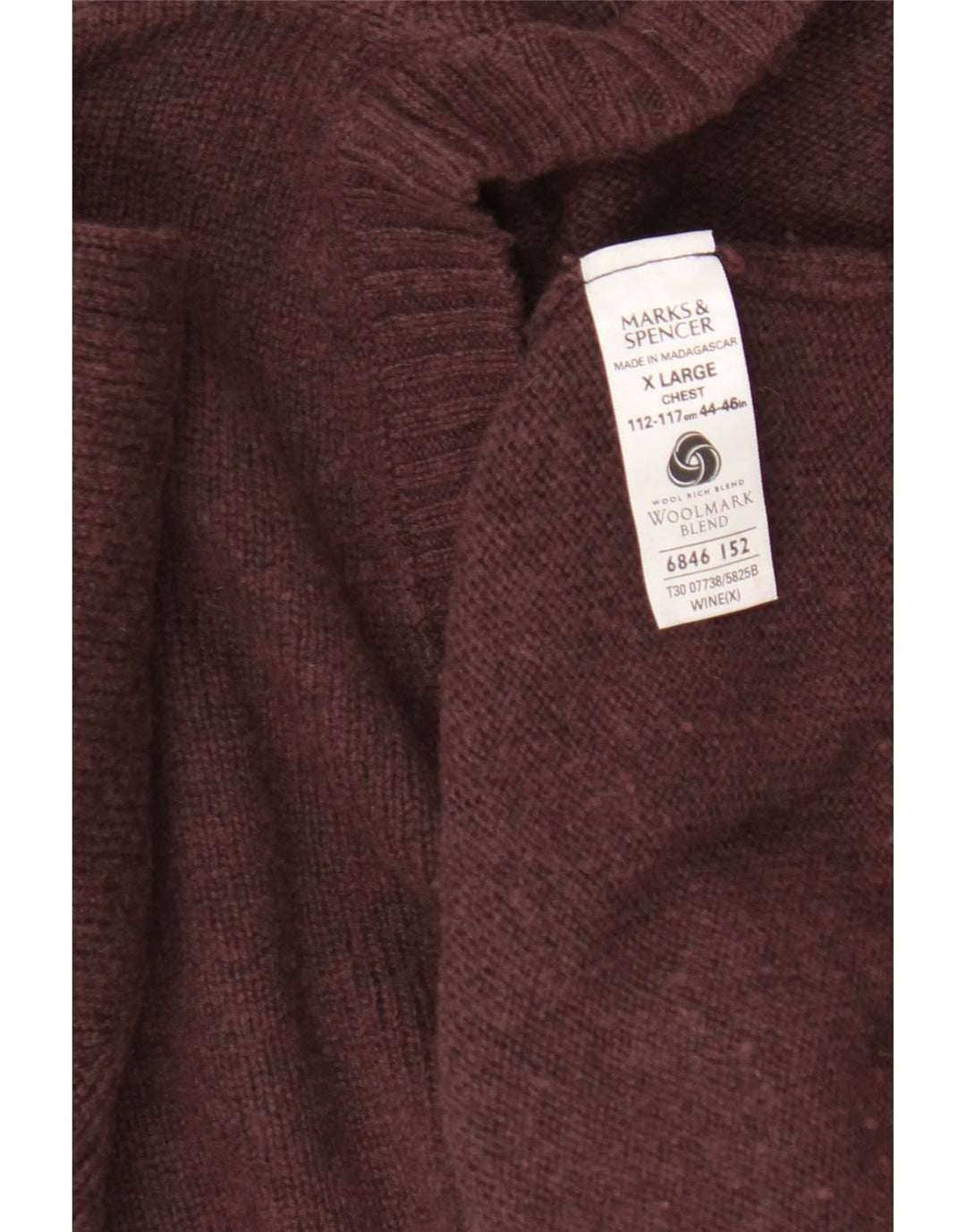 Marks & Spencer Męski sweter z dekoltem w kształcie litery V, XL, bordowa wełna