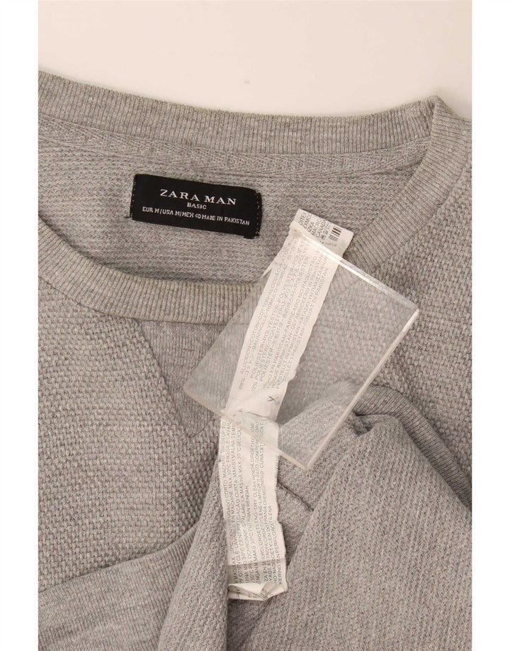 Męski sweter Zara z dekoltem w łódkę, średnioszary, bawełniany