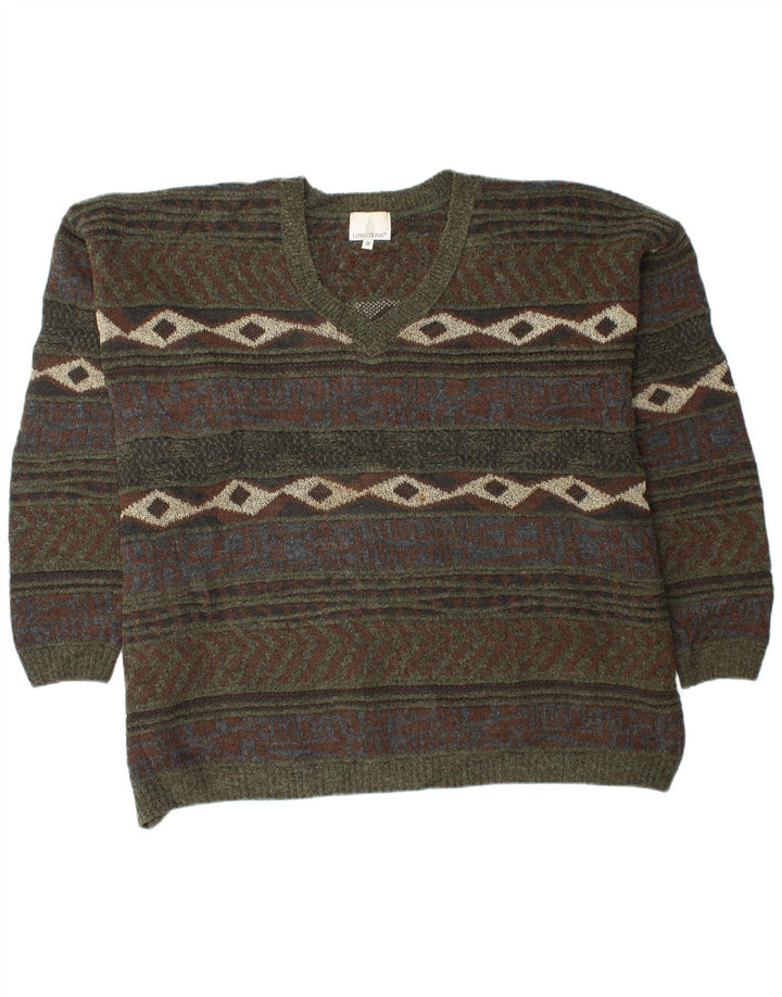 Męski sweter z dekoltem w kształcie litery V, LONDON FOG, 3XL, khaki, Fair Isle