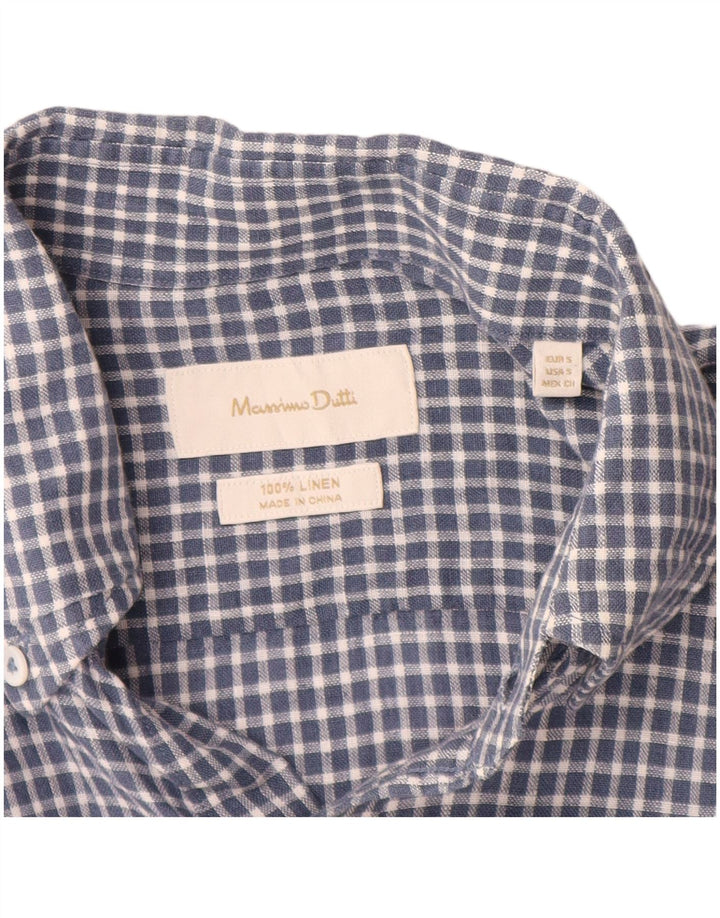 Męska koszula Massimo Dutti w małą niebieską kratę, lniana