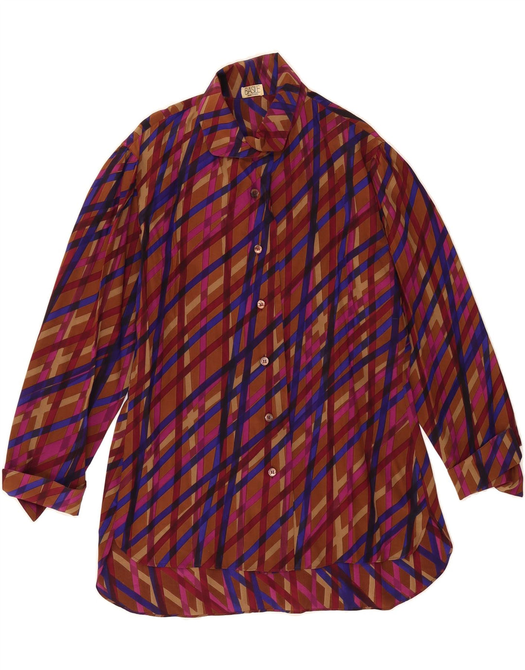 BASILE Womens Shirt Dress IT 44 Medium Maroon Check Silk Vintage Basile and Second-Hand Basile from Messina Hembry 