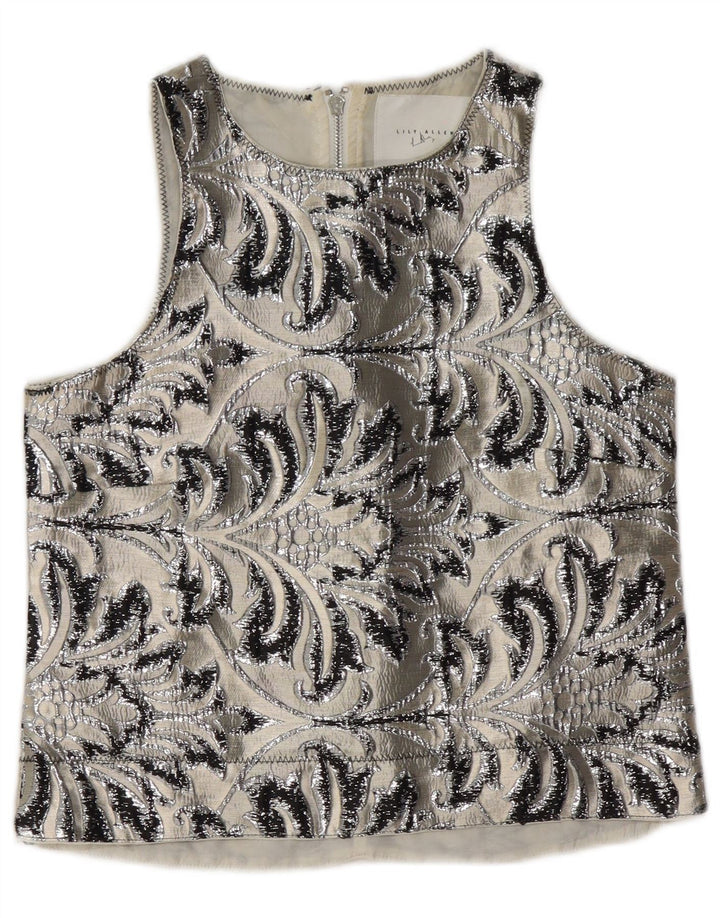 Damska bluzka bez rękawów w stylu vintage, top UK 10, mały, szary, paisley, poliester