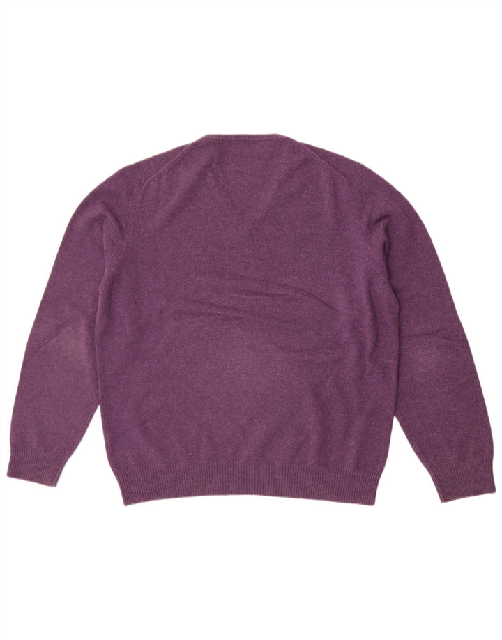 Męski sweter Massimo Dutti z dekoltem w kształcie litery V, duży, fioletowy, wełniany