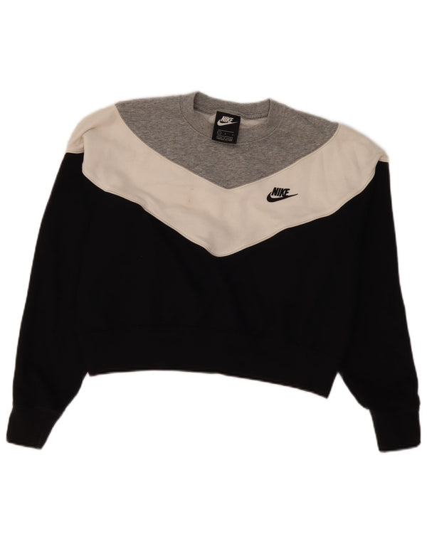 Damska bluza Nike Crop Sweatshirt UK 16, duża czarna bawełna z blokami kolorów