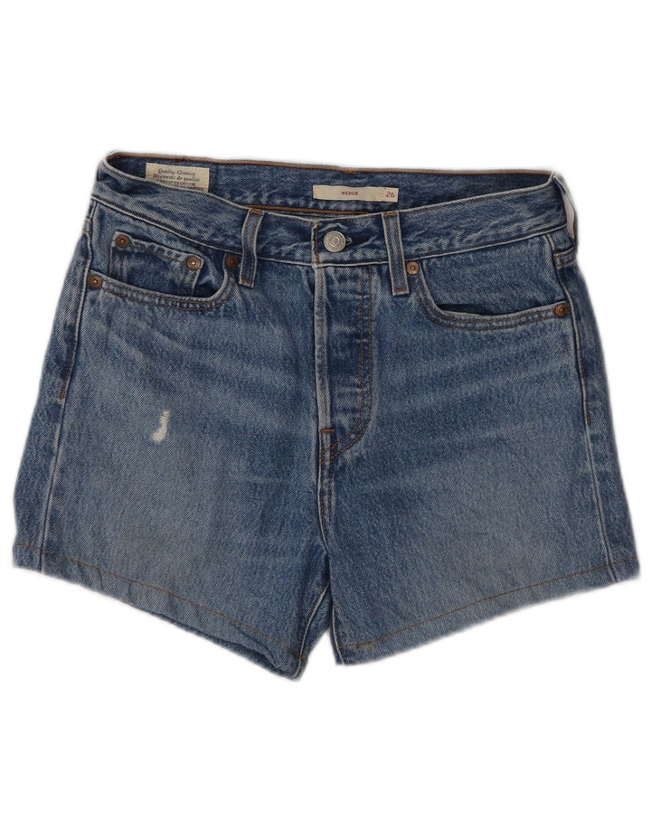 Damskie spodenki jeansowe Levi's na koturnie W26, małe, niebieskie, bawełniane