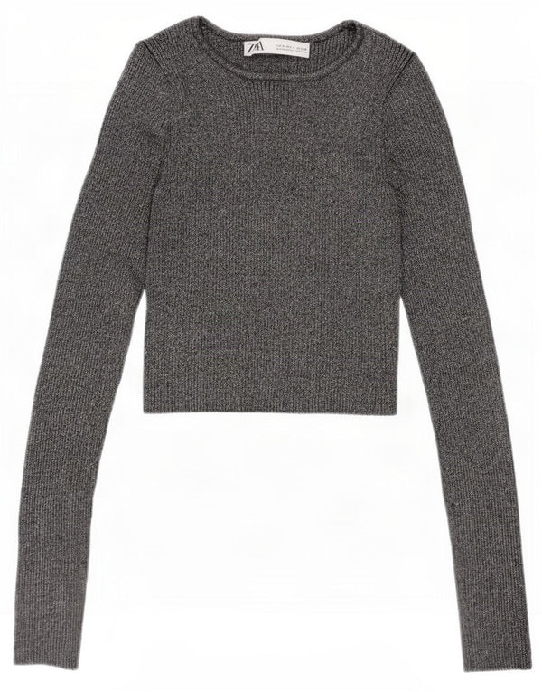Damska krótka bluzka Zara Top UK 8 Small, srebrna, nakrapiana wiskoza