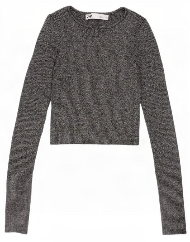 Damska krótka bluzka Zara Top UK 8 Small, srebrna, nakrapiana wiskoza
