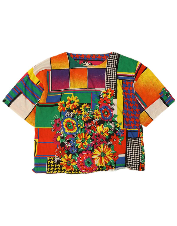 Damska koszulka z grafiką w stylu vintage Top UK 16, duża, wielobarwna w kwiaty