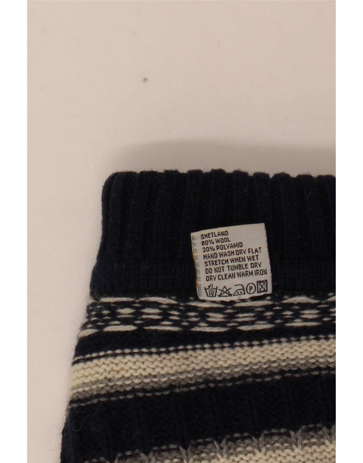 Vintage męski sweter z golfem, średni granatowy wełniany pasek