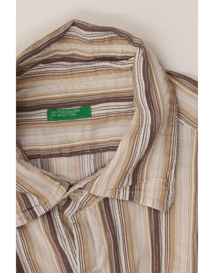 BENETTON Womens Shirt UK 14 Medium Beige Striped Vintage Benetton and Second-Hand Benetton from Messina Hembry 