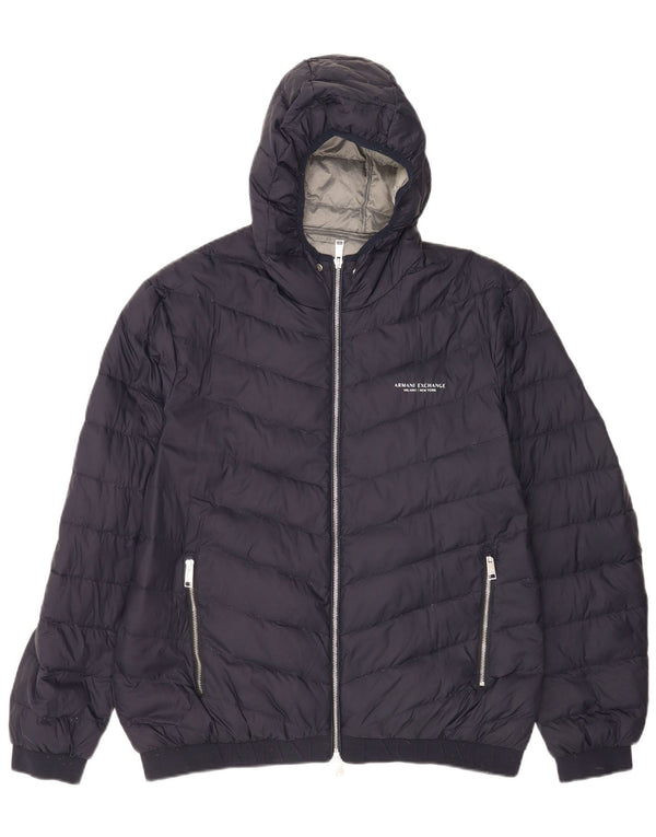 Męska ocieplana kurtka z kapturem Armani Exchange UK 42 XL Granatowy poliamid