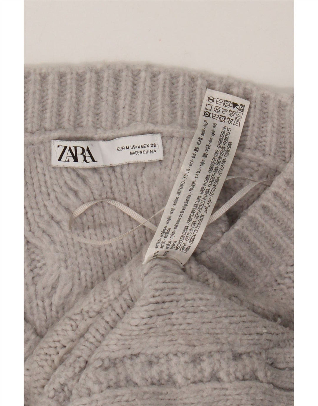 Damski sweter Zara Crop Oversize z dekoltem w kształcie litery V UK 14 Średni szary akryl