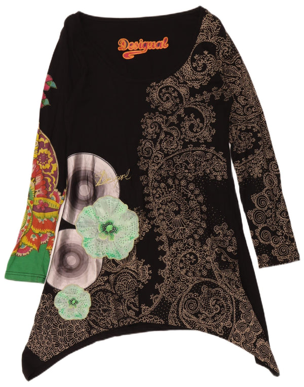 Desigual damska graficzna asymetryczna sukienka-tunika UK 14, duża czarna paisley