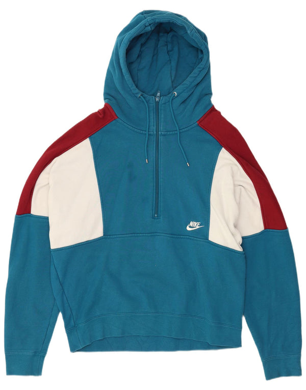 Nike Mens Zip Neck Hoodie Jumper Large Blue Colourblock Cotton