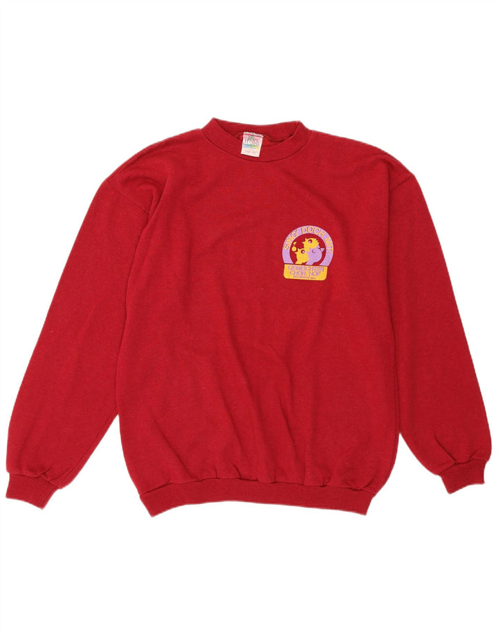VINTAGE Womens Graphic Sweatshirt Jumper UK 14 Medium Burgundy Cotton Vintage Vintage and Second-Hand Vintage from Messina Hembry 