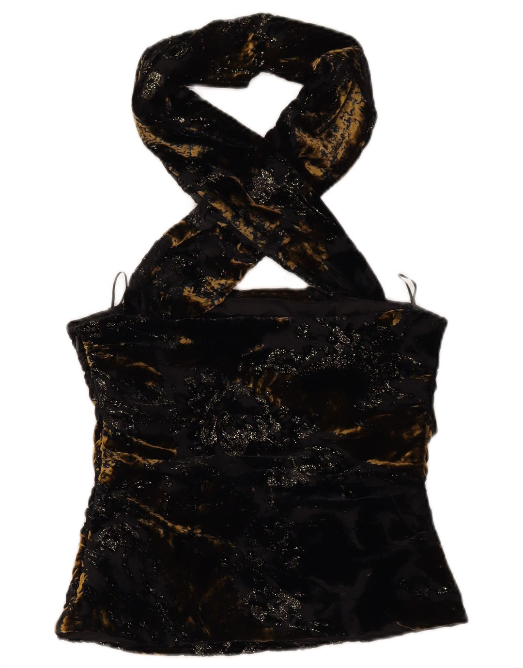 ZARA Womens Abstract Pattern Crop Halter Top UK 10 Small Black Polyester