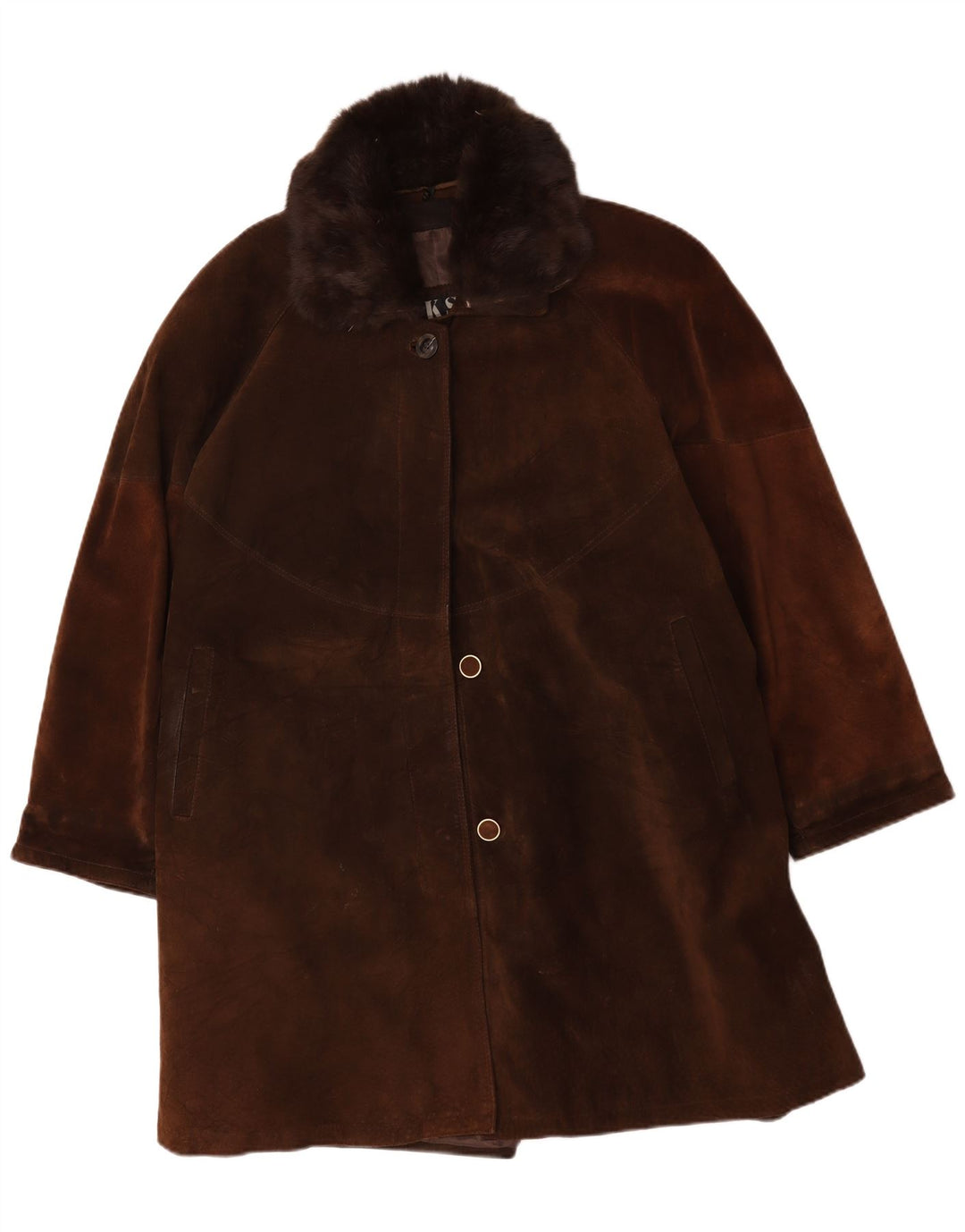 Vintage damski zamszowy płaszcz oversize IT 44 średnio brązowa skóra