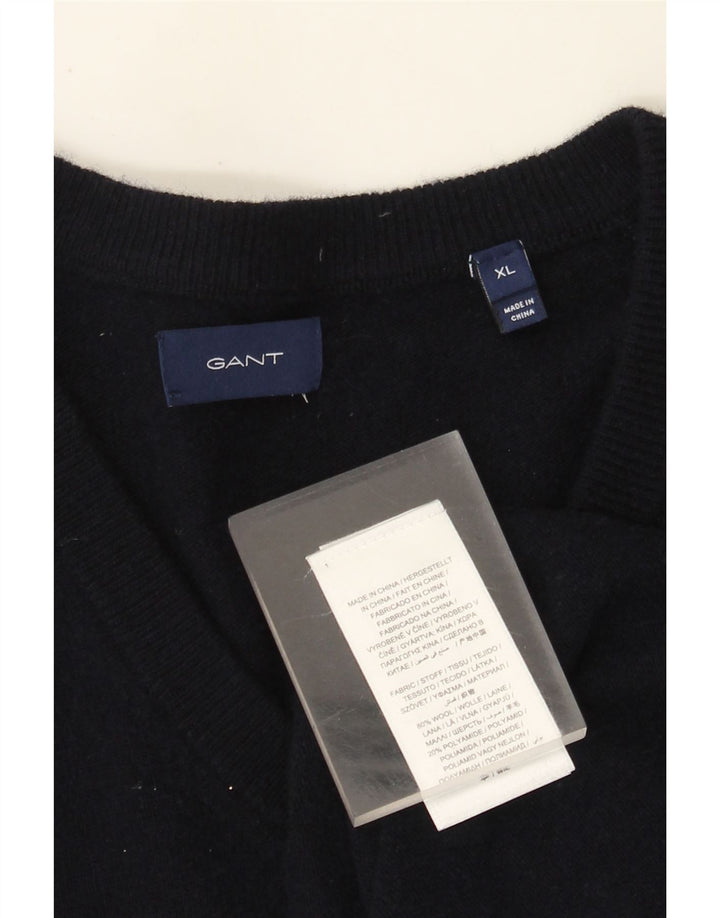 Męski sweter Gant z dekoltem w kształcie litery V, XL, granatowy, wełniany