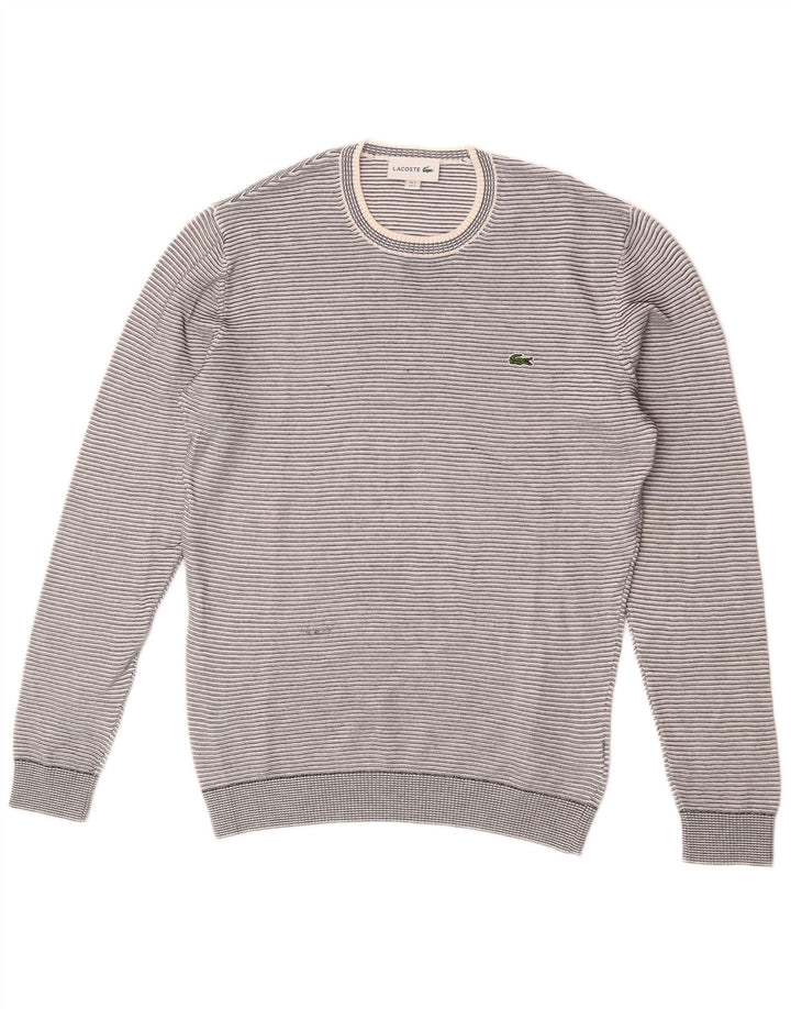Męski sweter Lacoste z okrągłym dekoltem, rozmiar 3, mały, szary, bawełniany w paski