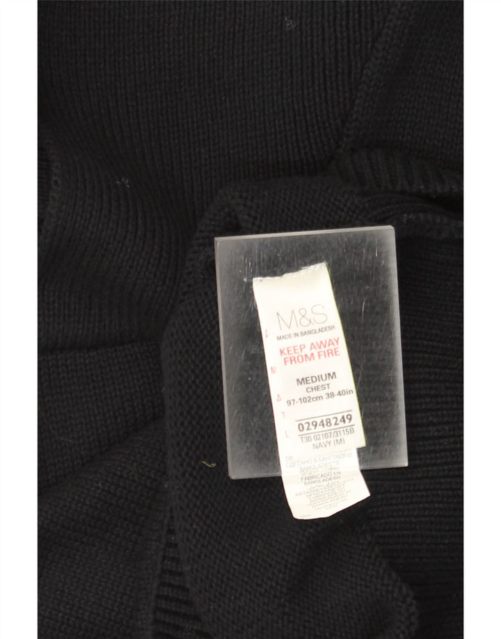 Marks & Spencer Męski sweter z szalowym dekoltem, średni czarny, bawełniany