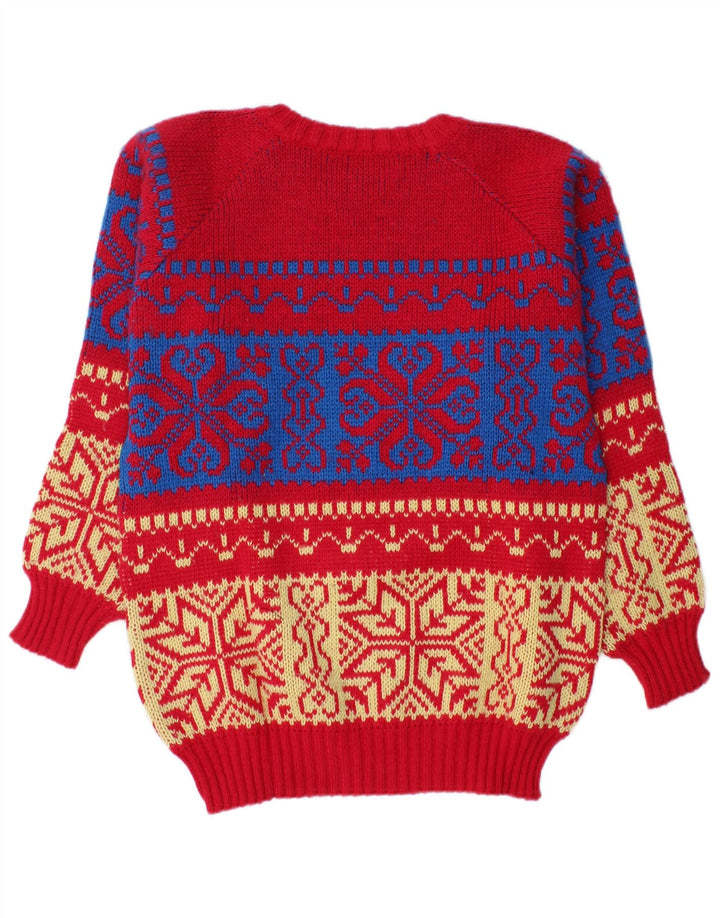 Vintage męski sweter z dekoltem w łódkę, średni czerwony Fair Isle