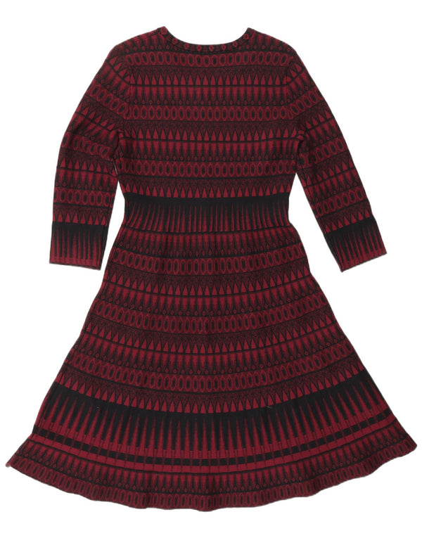HOBBS Womens 3/4 Sleeve Jumper Dress UK 10 Small  Red Geometric Viscose