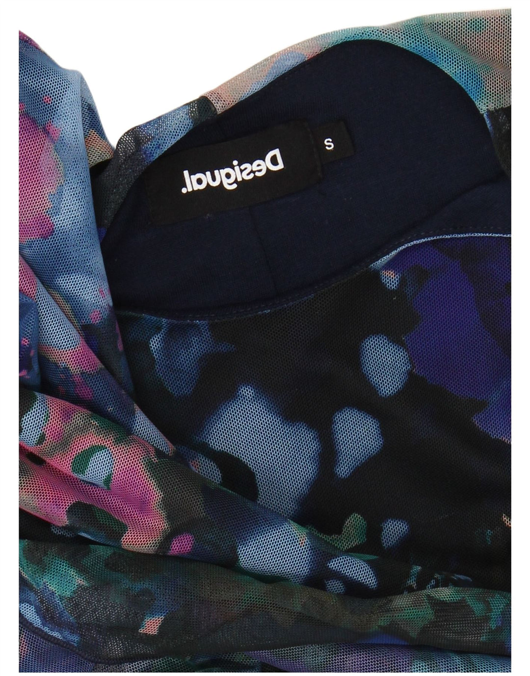 DESIGUAL Damska sukienka trapezowa z długim rękawem w abstrakcyjny wzór UK 10 Small Blue