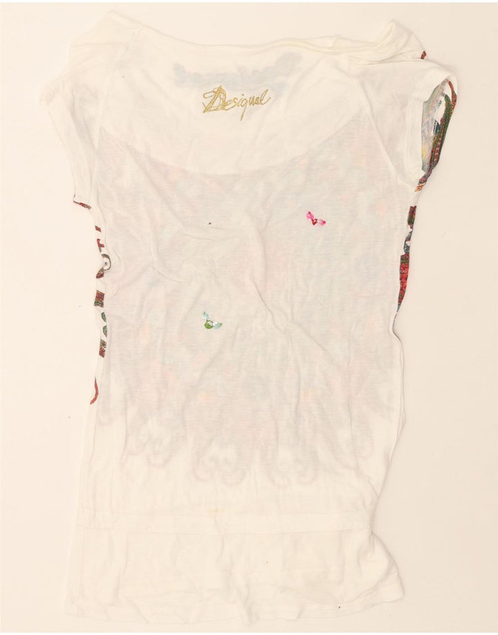 DESIGUAL Womens Graphic Blouse Top UK 12 Medium White Paisley Vintage Desigual and Second-Hand Desigual from Messina Hembry 