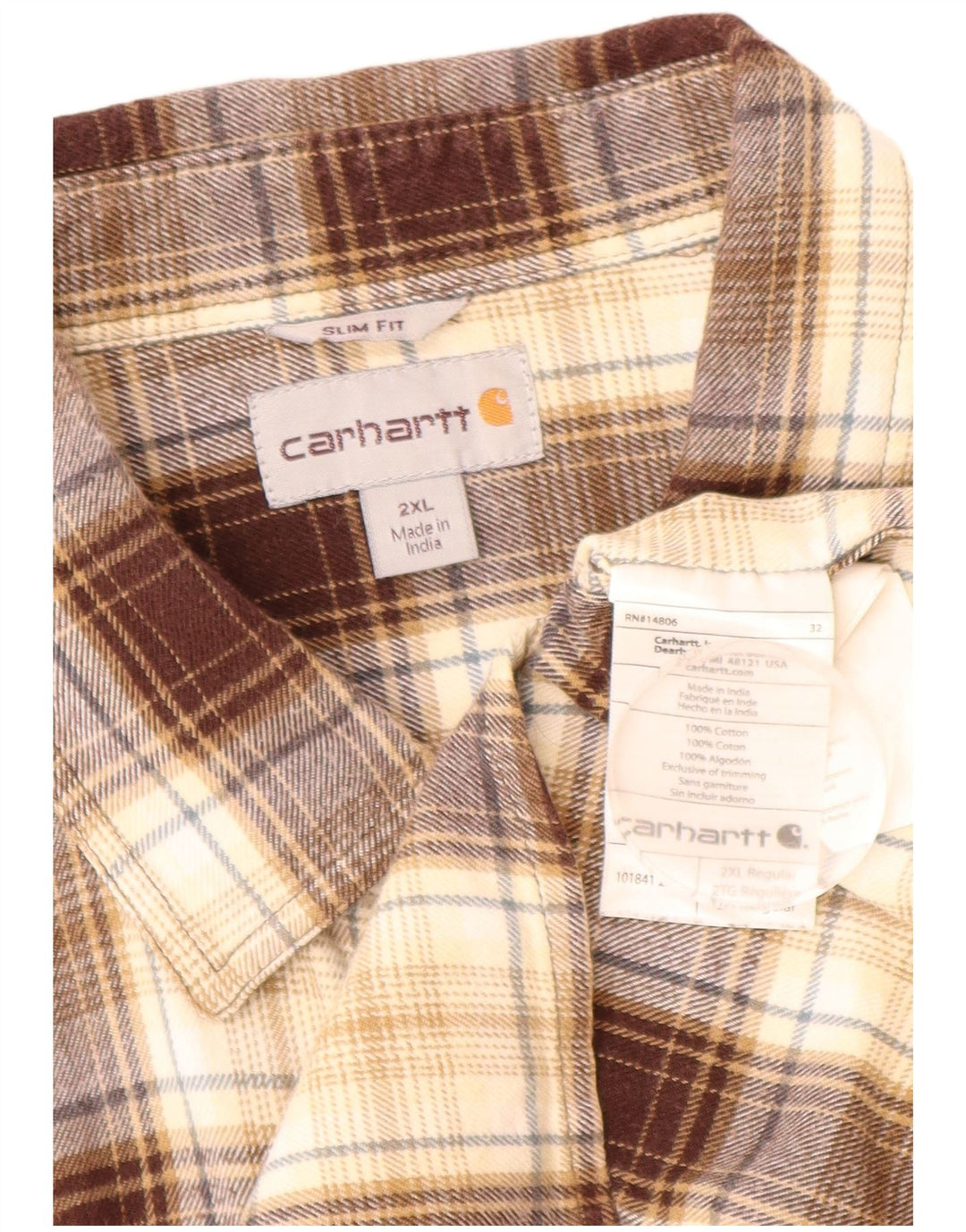 Koszula flanelowa męska CARHARTT Slim Fit 2XL, brązowa, bawełniana w kratę