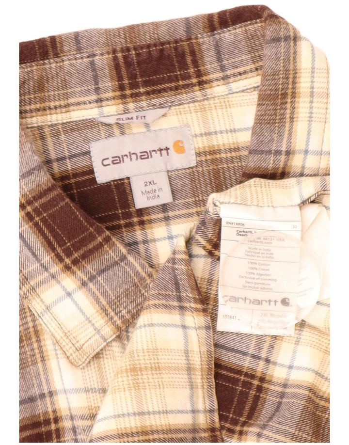 Koszula flanelowa męska CARHARTT Slim Fit 2XL, brązowa, bawełniana w kratę