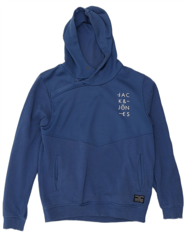 Męski sweter z kapturem Jack & Jones Core Graphic, średni niebieski, poliester