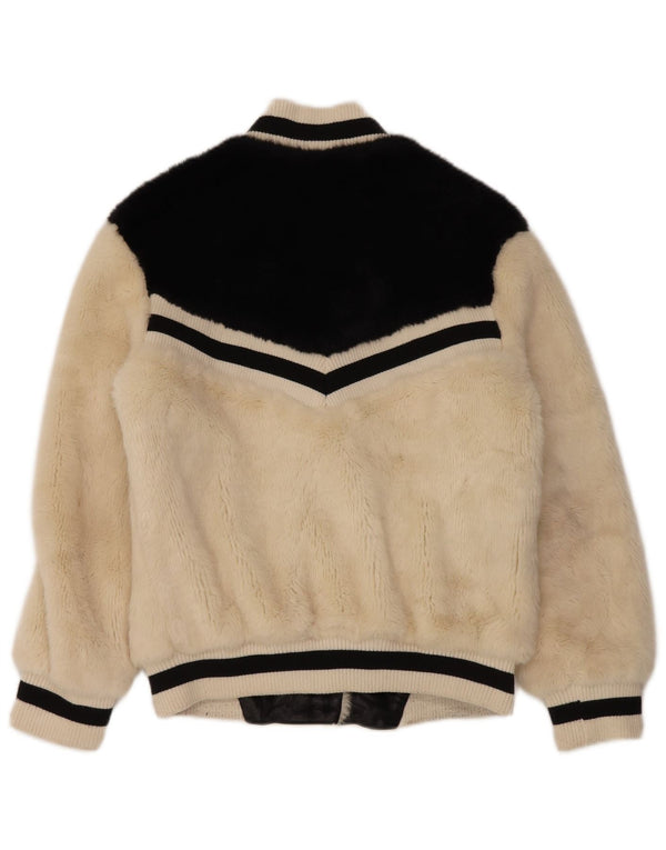 Damska kurtka bomberka ze sztucznego futra GUESS UK 14, akryl w kolorze średniego beżu