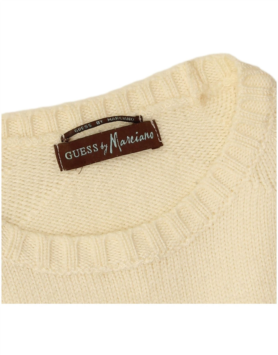 Męski sweter z okrągłym dekoltem Guess By Marciano, średni złamanej bieli