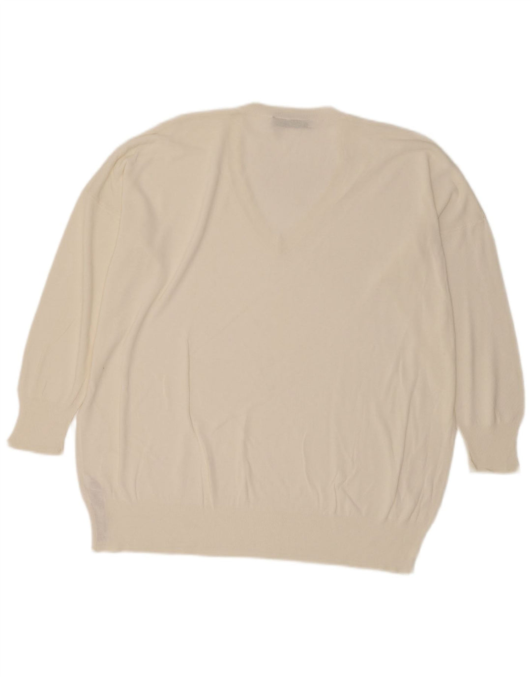 Sweter damski Zara Oversize z dekoltem w kształcie litery V, UK 16, duży, biały, bawełniany