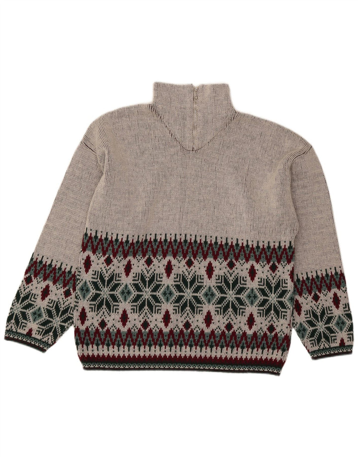 Vintage męski sweter z zamkiem błyskawicznym, średnio szary Fair Isle