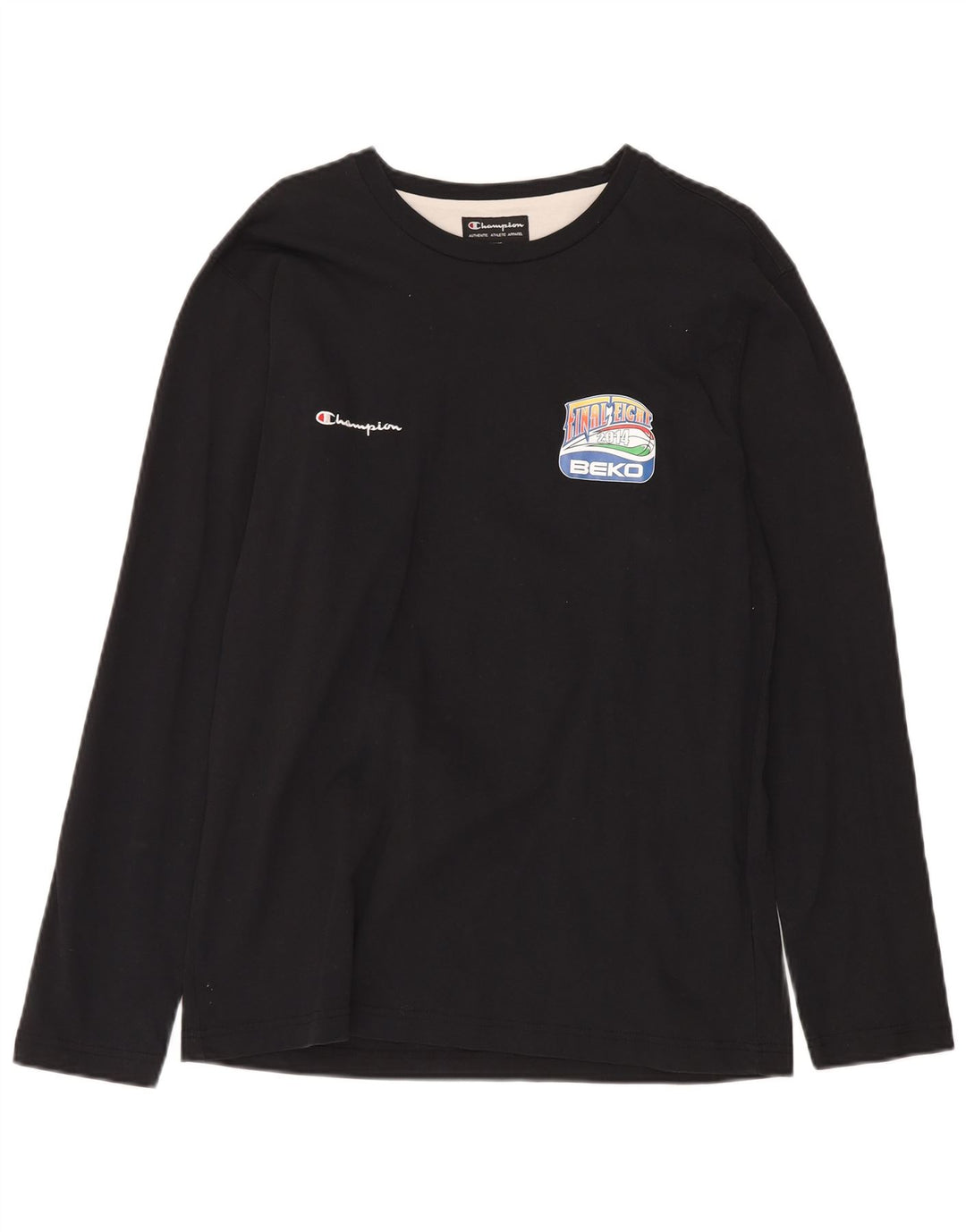 Męski top graficzny CHAMPION z długim rękawem, duży, czarny, bawełniany