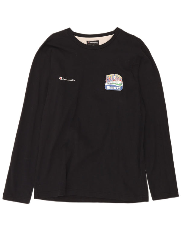 Męski top graficzny CHAMPION z długim rękawem, duży, czarny, bawełniany