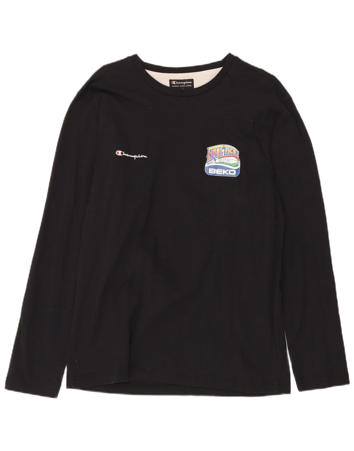 Męski top graficzny CHAMPION z długim rękawem, duży, czarny, bawełniany