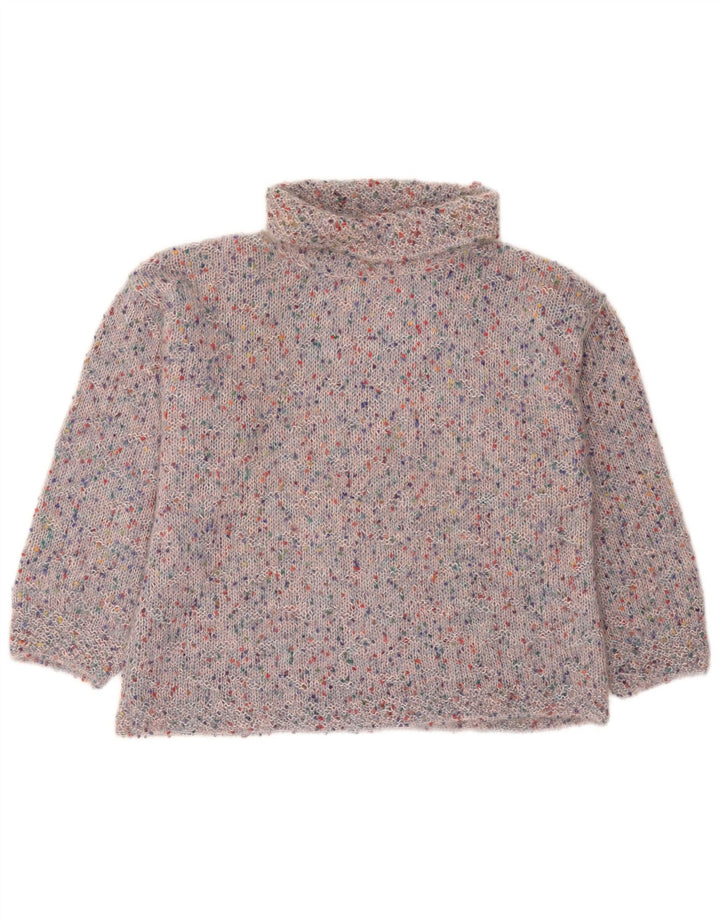 Sweter damski w stylu vintage z wywijanym dekoltem UK 16, duży, wielobarwny nakrapiany