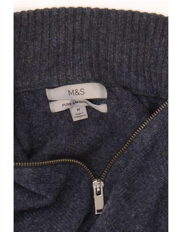 Marks & Spencer Męski sweter z zamkiem błyskawicznym, średni granat, wełna owcza