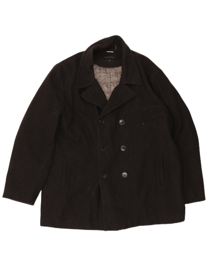 Dwurzędowy płaszcz męski Calvin Klein UK 42 XL, czarna wełna