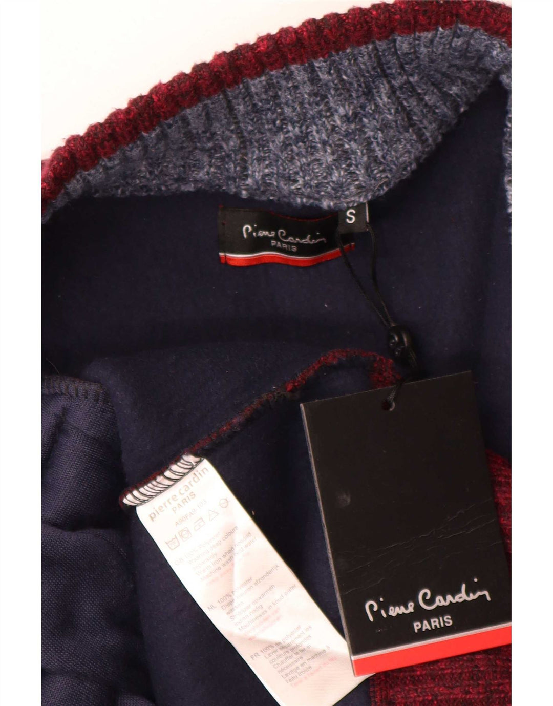 Męski sweter rozpinany Pierre Cardin, mały, czerwony, poliestrowy blok kolorów